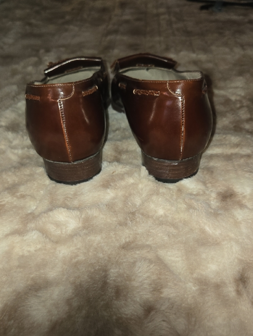 Bally Brown Leather Loafers Snakeskin Embossed Toe Tassel Fringe Flats - Picture 9 of 11